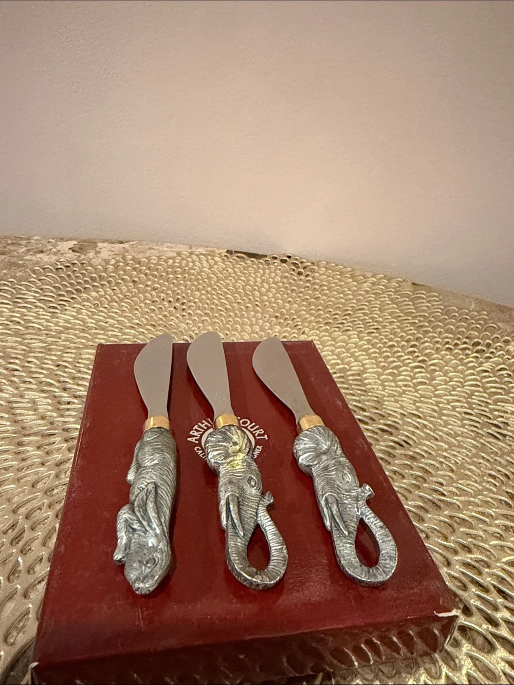 Vintage Arthur Court Cheese Knife Spreader Set/3 with Decorative Handles